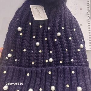 Pom & Pearls Dark Blue Knit Beanie